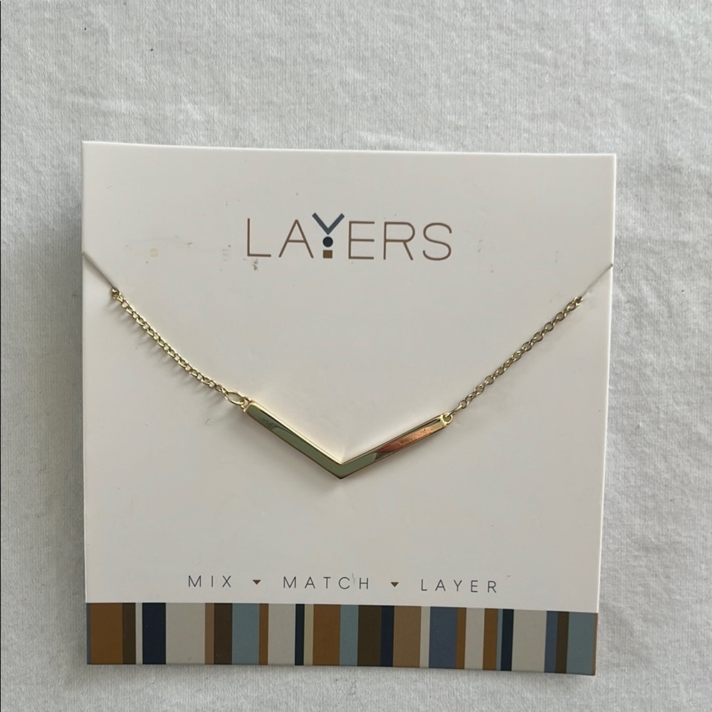 NWT LAYER Gold Chevron Necklace adjustable 13'' to 34'' Nickle free
